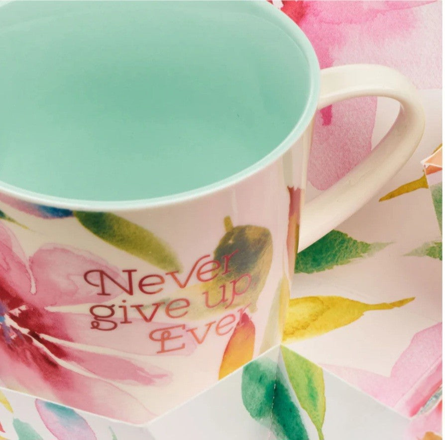 Never Give Up Ever Pink Daisies Ceramic Mug