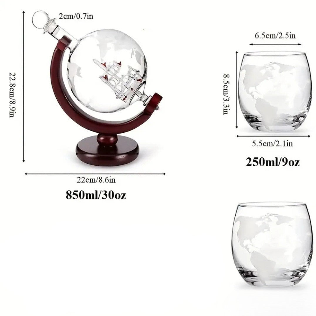 Globe Whiskey Decanter Set (Bottle + 2 Glasses)