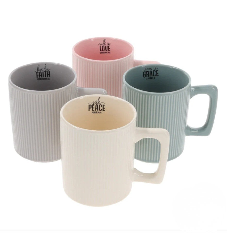 Love, Faith, Grace, Peace Four-Piece Ceramic Mug Set