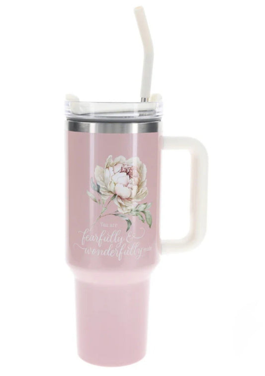 You Are Fearfully and Wonderfully Made Large Stainless Steel Mug with Handle and Straw