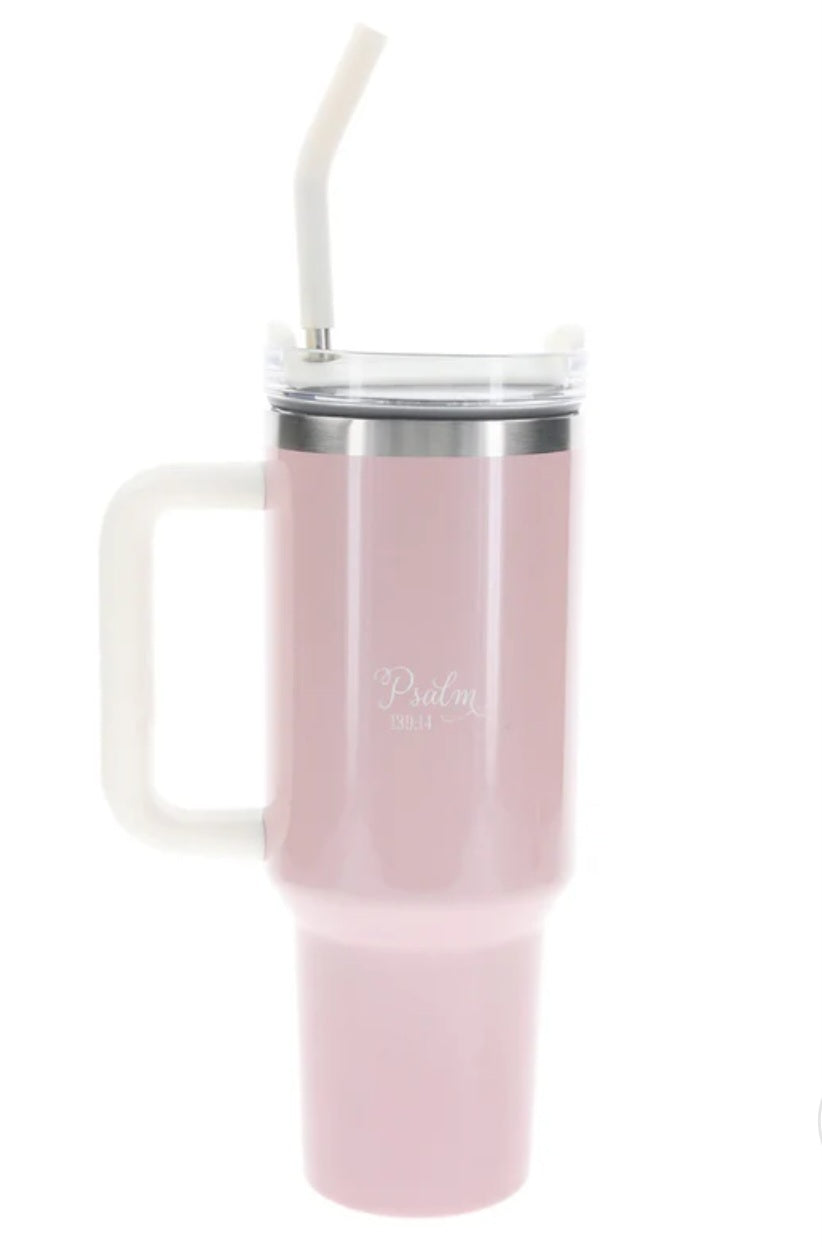 You Are Fearfully and Wonderfully Made Large Stainless Steel Mug with Handle and Straw