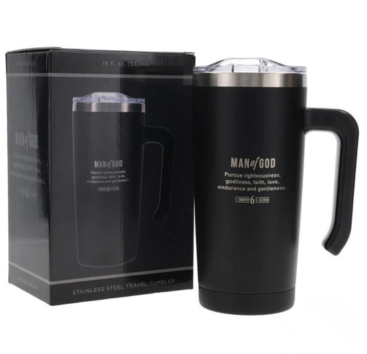 Man of God Black Stainless Steel Travel Mug with Handle