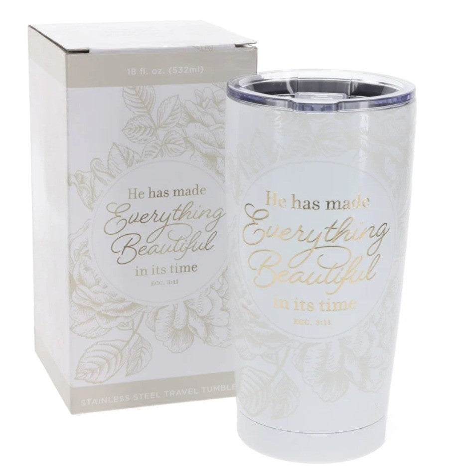 He Has Made Everything Beautiful In Its Time White Stainless Steel Travel Mug