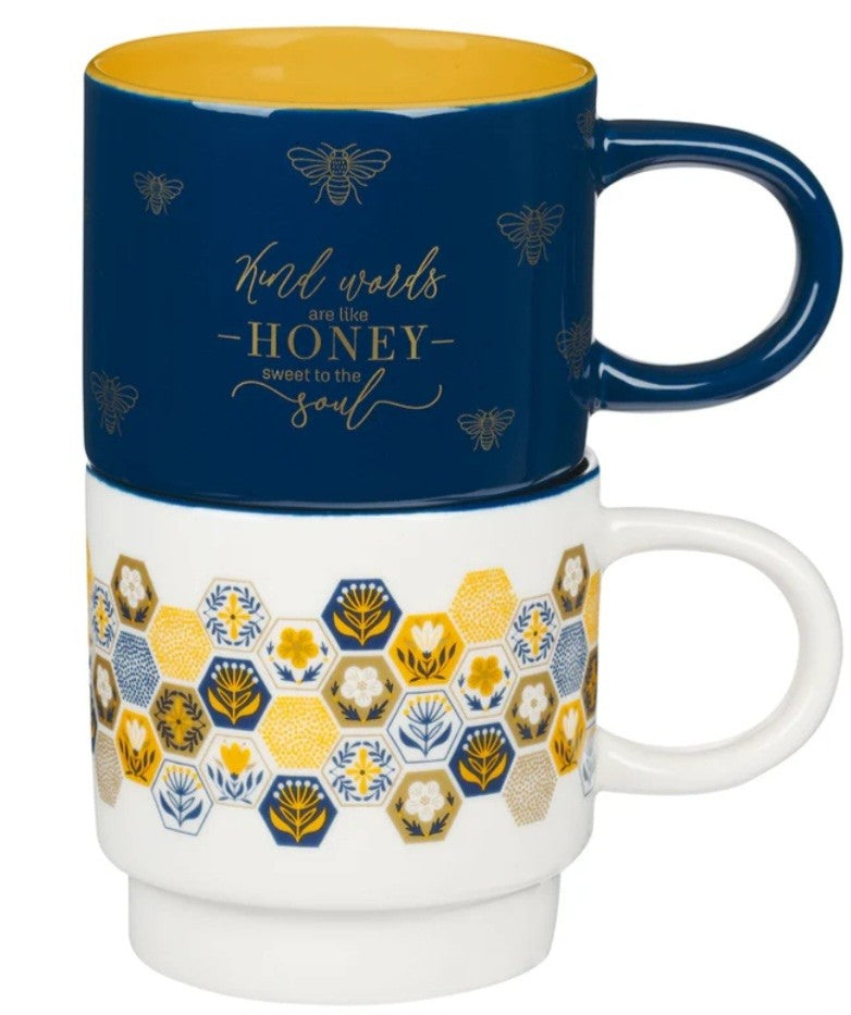 Kind Words Are Like Honey Stackable Two Piece Ceramic Mug Set - Proverbs 16:24