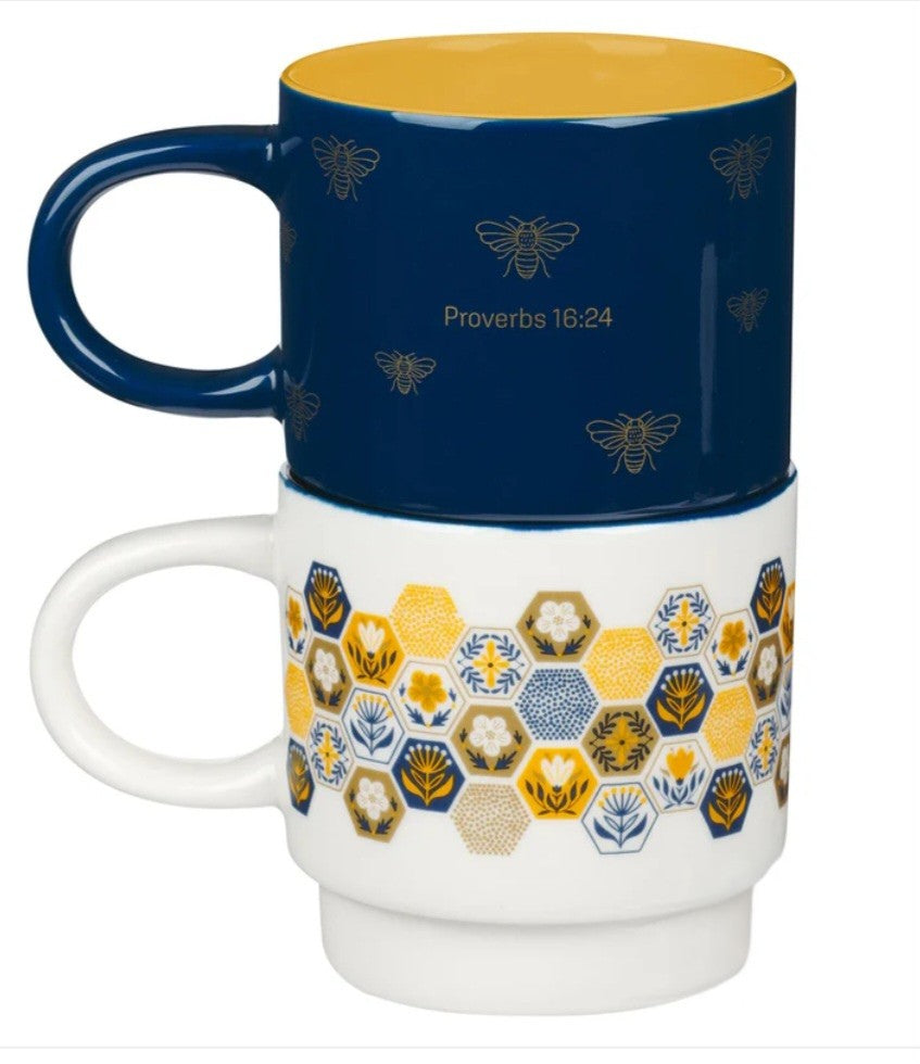 Kind Words Are Like Honey Stackable Two Piece Ceramic Mug Set - Proverbs 16:24