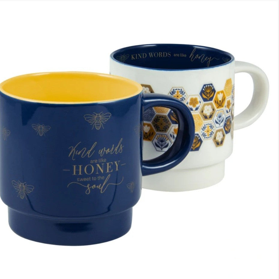 Kind Words Are Like Honey Stackable Two Piece Ceramic Mug Set - Proverbs 16:24