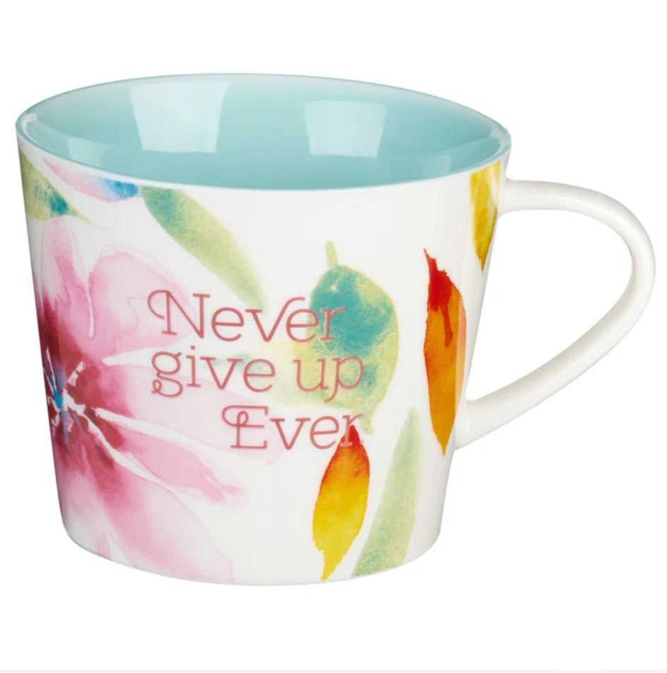 Never Give Up Ever Pink Daisies Ceramic Mug