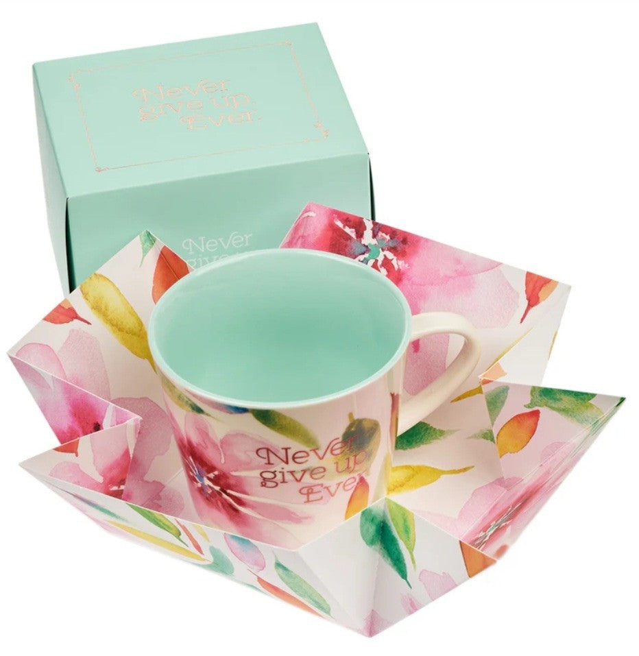 Never Give Up Ever Pink Daisies Ceramic Mug