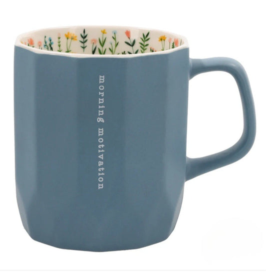 Morning Motivation Blue Ceramic Mug