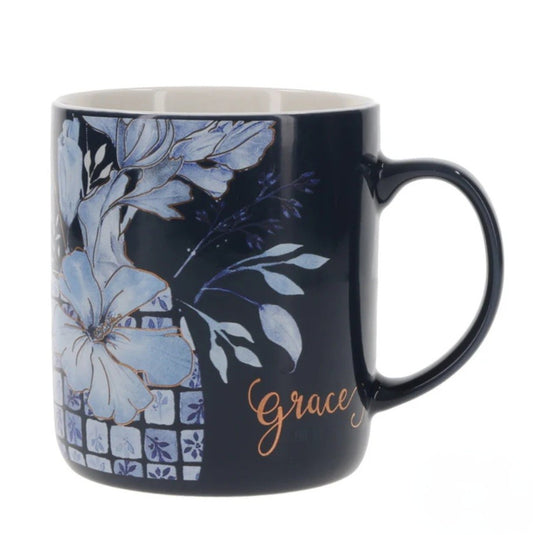 Grace Floral Navy Blue Ceramic Mug