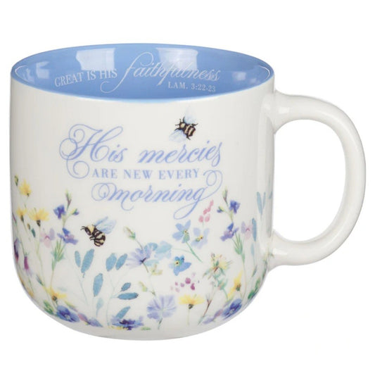 His Mercies Are New Every Morning Ceramic Mug with Blue Interior