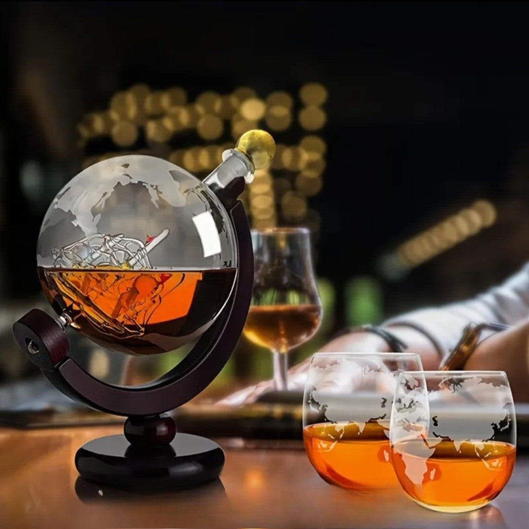 Globe Whiskey Decanter Set (Bottle + 2 Glasses)