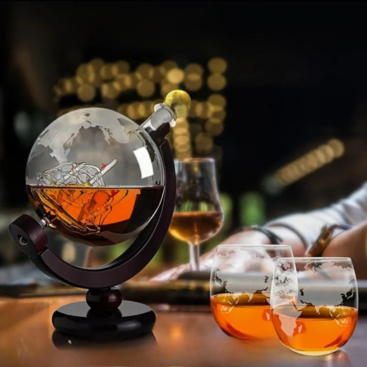 Globe Whiskey Decanter Set (Bottle + 2 Glasses)